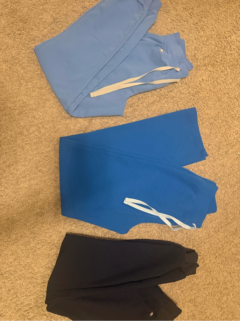 Figs Women's Pants Trio in Ceil Blue, Royal Blue, Navy. All XXS